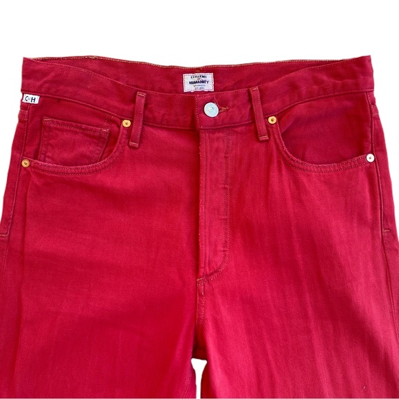 Citizens of Humanity Liya High Rise Classic Fit Crop Red Jeans w Distressed Knee - Picture 5 of 16